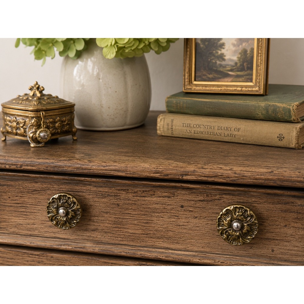 Vintage‎ Belwith Brass Cabinet Knobs 2" Floral Victorian Drawer Pulls Set of 2